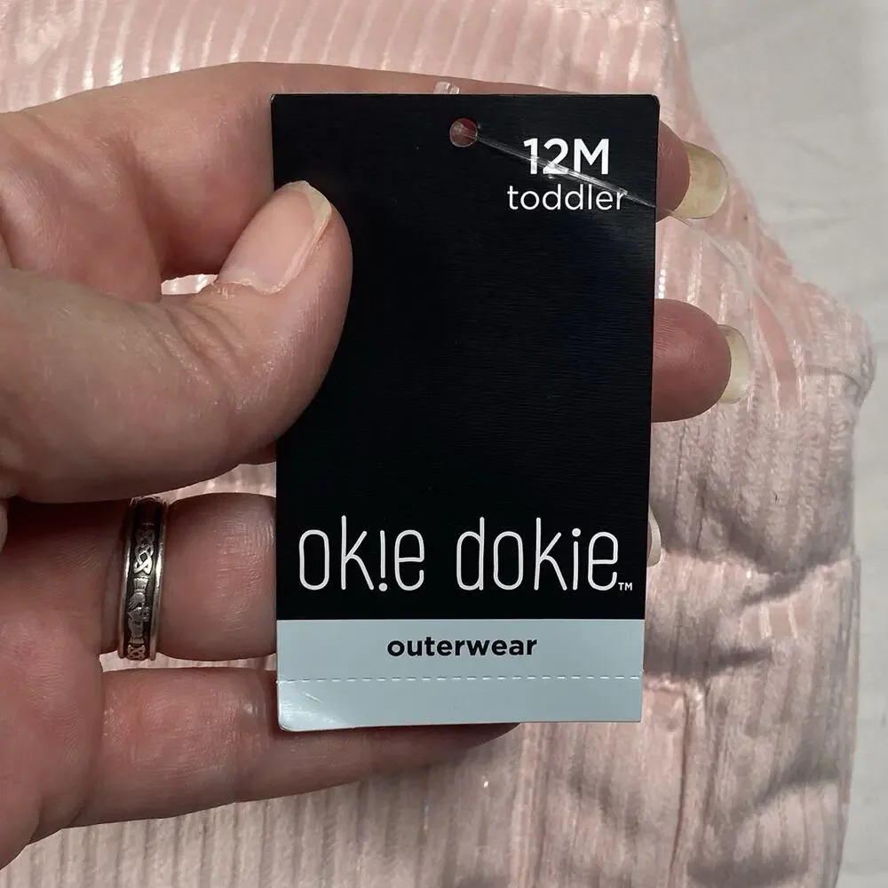 Okie Dokie Baby Girl Size 12M Puffer Vest Full Zip Pink Pockets NEW